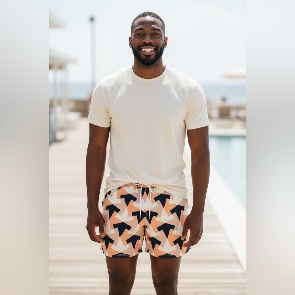 Sovereign Code Swim Trunks Mens Size Small Orange Blue Geometric NWOT